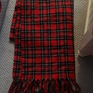 Red Plaid Scarf with Fringe